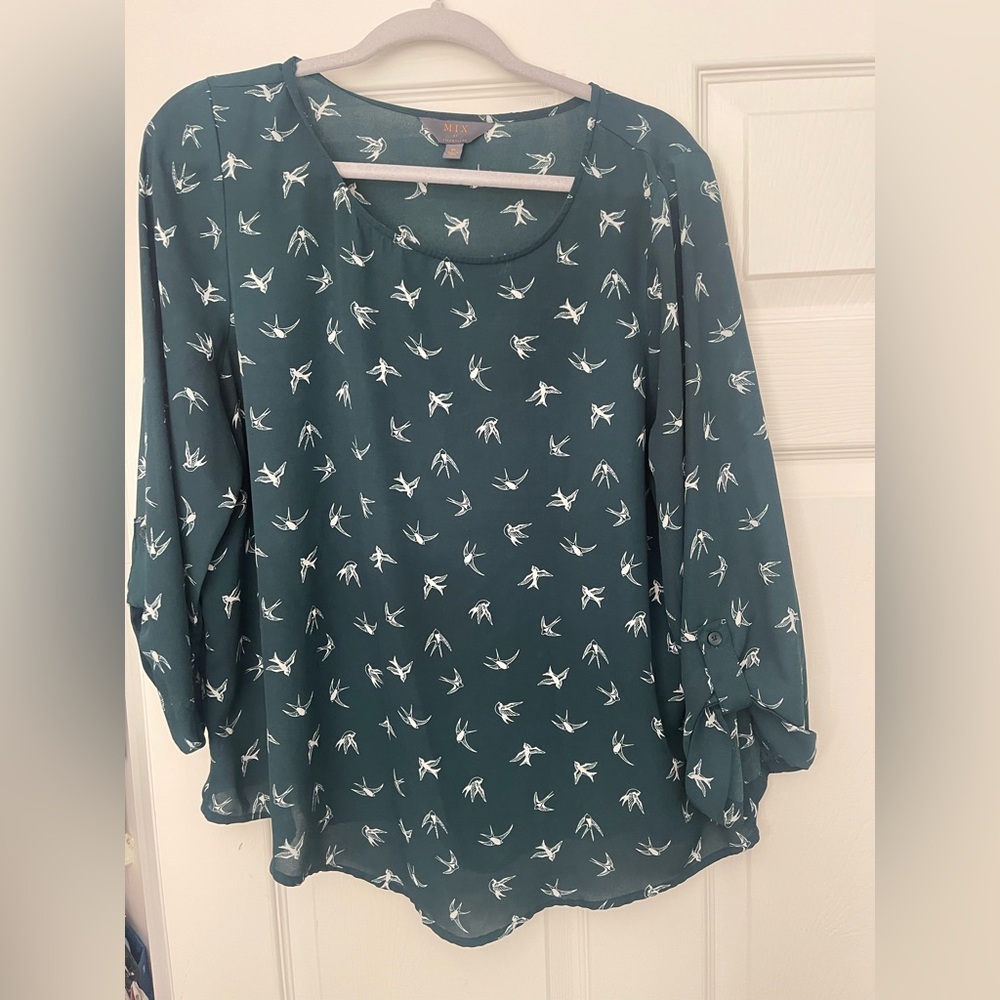 Mix It Teal Blouse with Bird Design